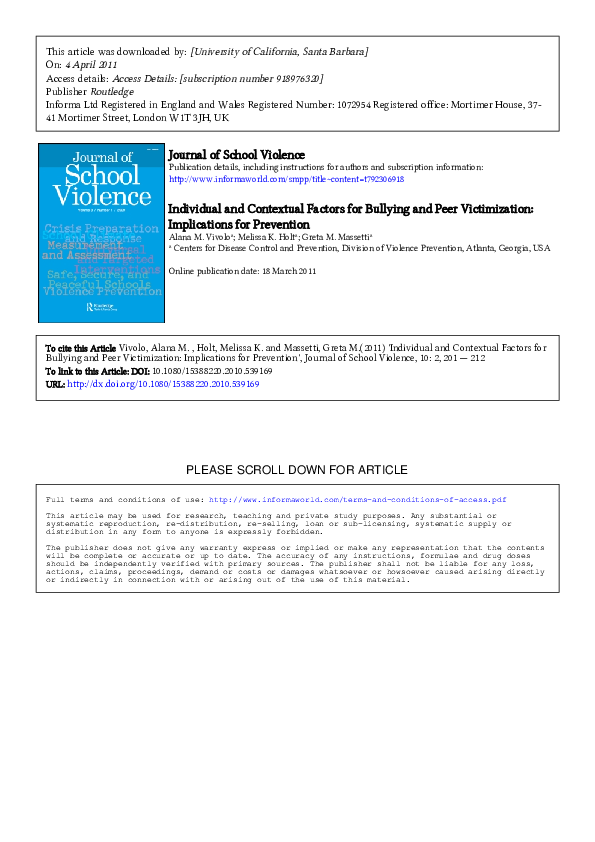 (PDF) Individual and Contextual Factors for Bullying and Peer ...