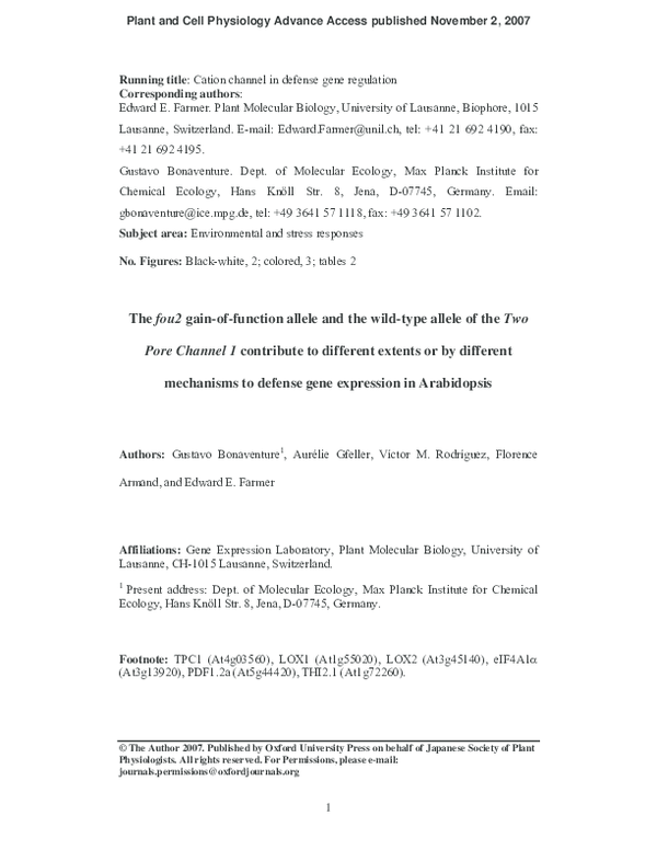 (PDF) The fou2 Gain-of-Function Allele and the Wild-Type Allele of Two ...