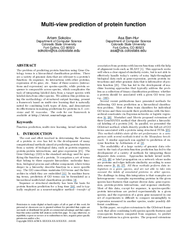 (PDF) Multi-view prediction of protein function