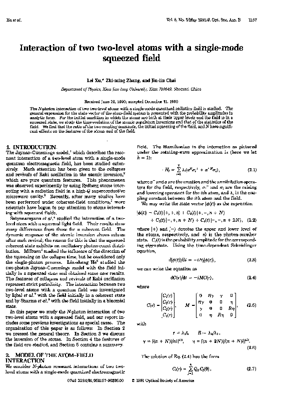 (PDF) Interaction of two two-level atoms with a single-mode quantized ...