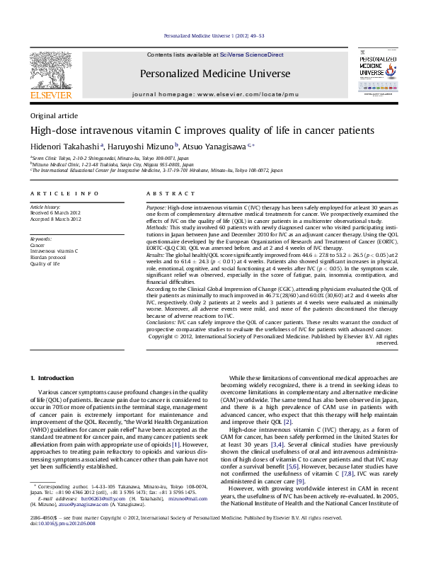 (PDF) High-dose intravenous vitamin C improves quality of life in ...