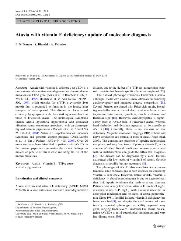(PDF) Ataxia with vitamin E deficiency update of molecular diagnosis