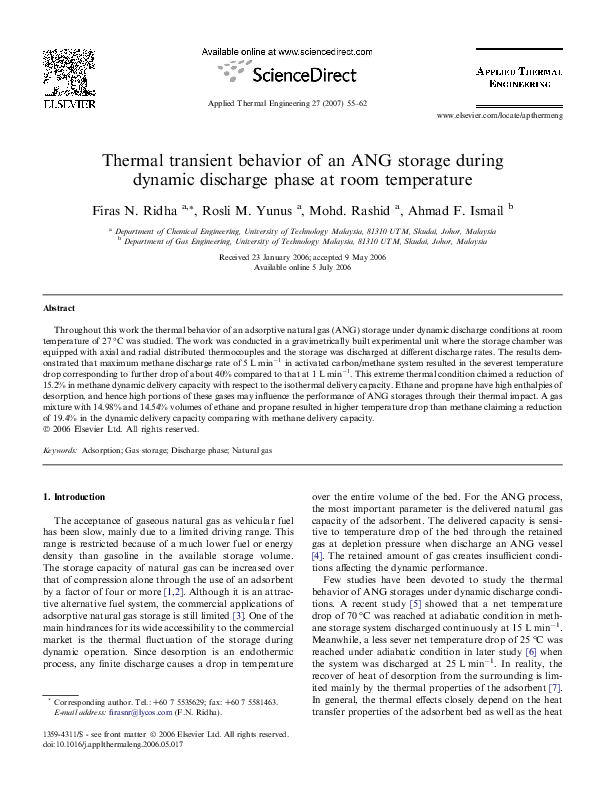 (PDF) Thermal transient behavior of an ANG storage during dynamic ...