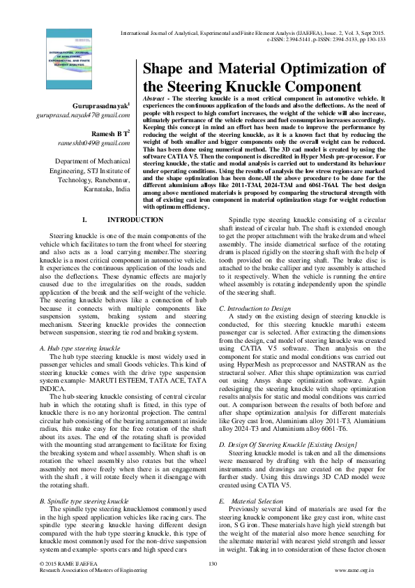 Shape and Material Optimization of the Steering Knuckle Component Dr