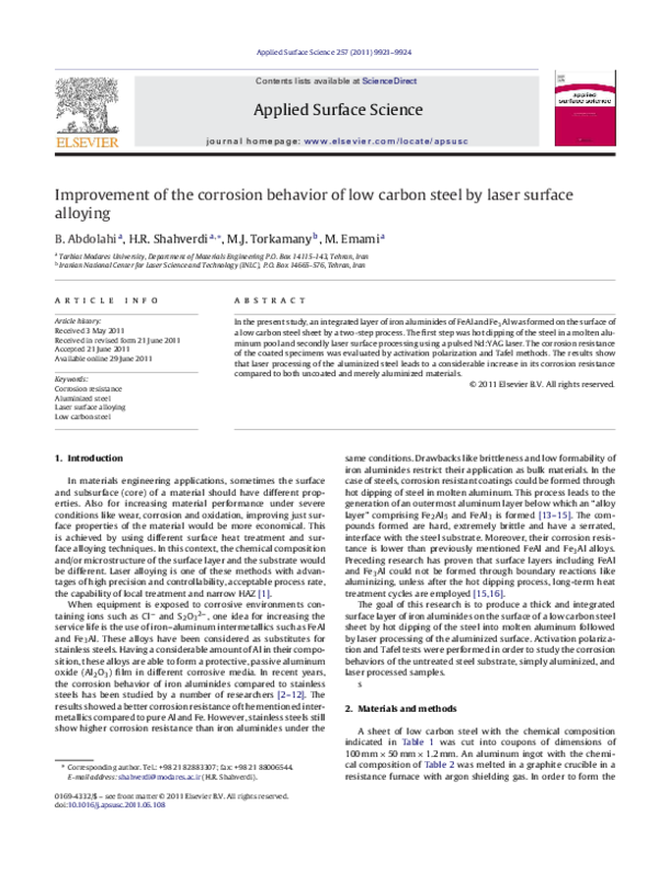 (PDF) Improvement of the corrosion behavior of low carbon steel by ...