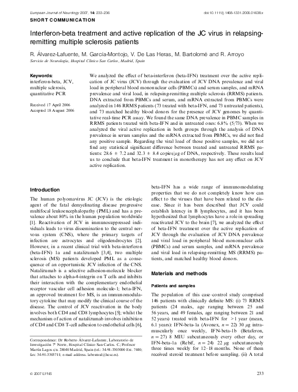 (PDF) Interferon-beta treatment and active replication of the JC virus ...
