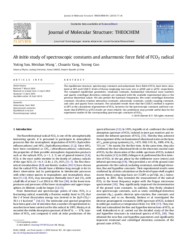 (PDF) Ab initio study of spectroscopic constants and anharmonic force ...