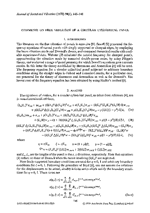 (PDF) Comments on free vibration of a circular cylindrical panel