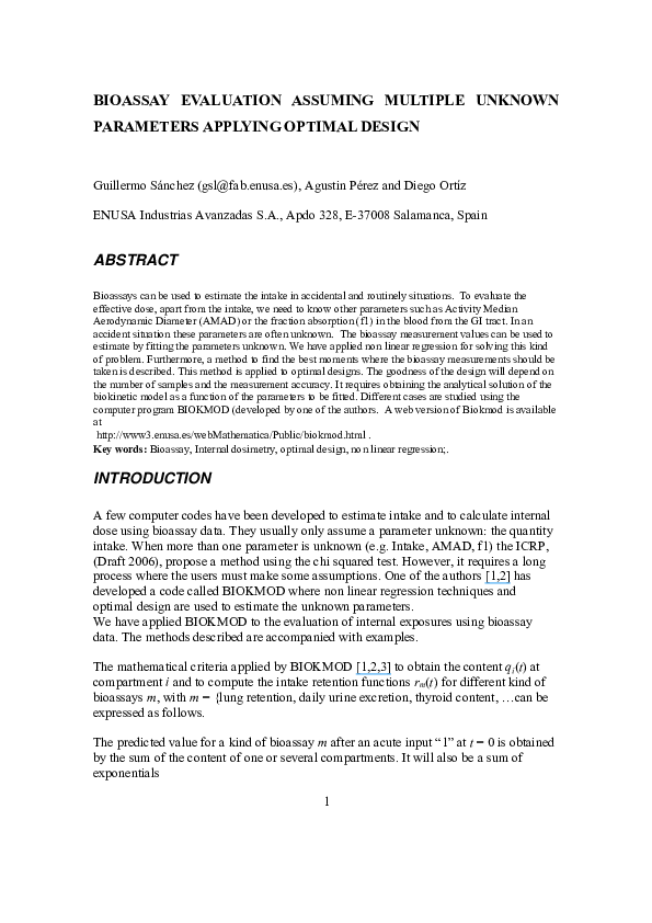 (PDF) BIOASSAY EVALUATION ASSUMING MULTIPLE UNKNOWN PARAMETERS APPLYING ...
