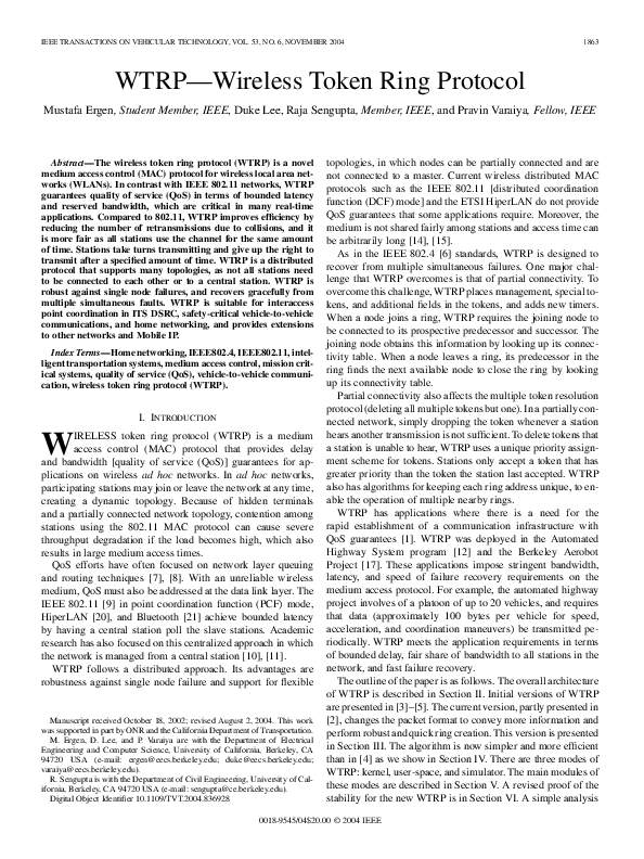 (PDF) WTRP - wireless token ring protocol
