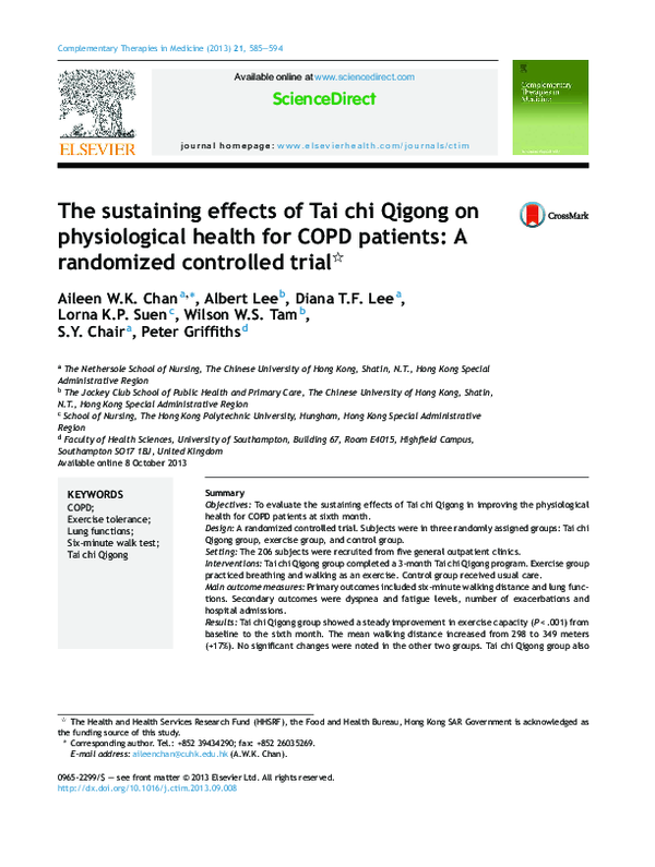 (PDF) The sustaining effects of Tai chi Qigong on physiological health ...