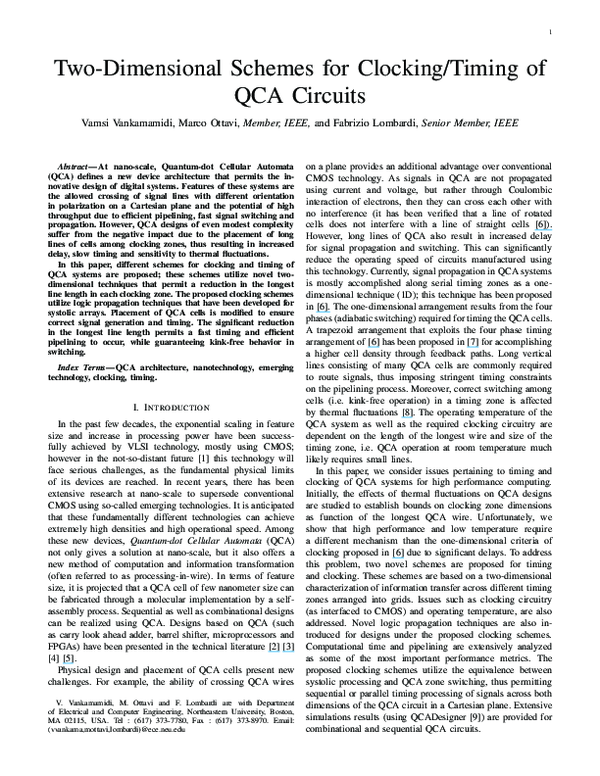 (PDF) Two-Dimensional Schemes for Clocking/Timing of QCA Circuits
