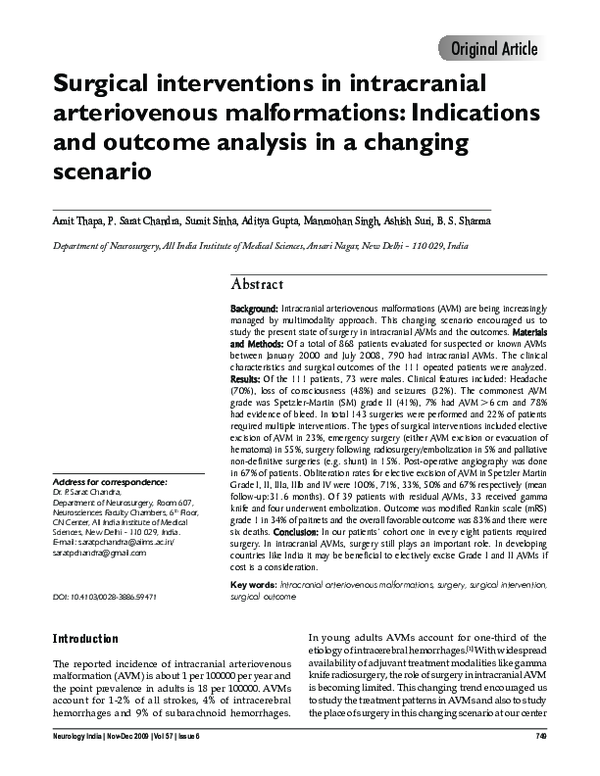 PDF Perioperative care in brain arteriovenous malformations