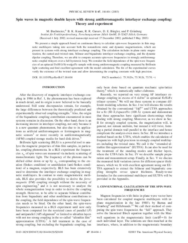 (PDF) Spin waves in magnetic double layers with strong ...