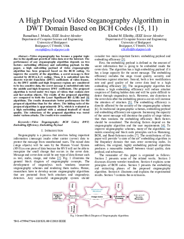 (PDF) A high payload video steganography algorithm in DWT domain based ...