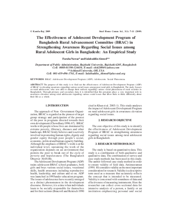 (PDF) The Effectiveness of Adolescent Development Program of Bangladesh