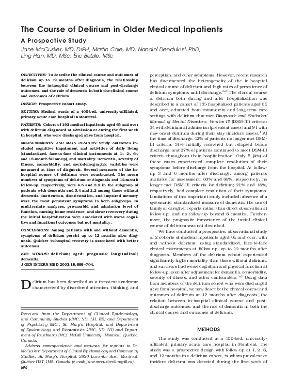 (PDF) The course of delirium in older medical inpatients