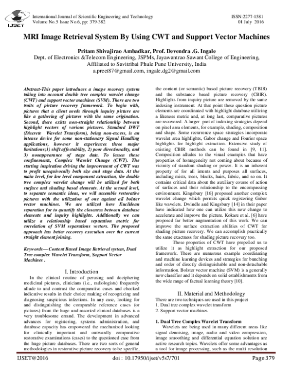 (PDF) MRI Image Retrieval System By Using CWT and Support Vector Machines