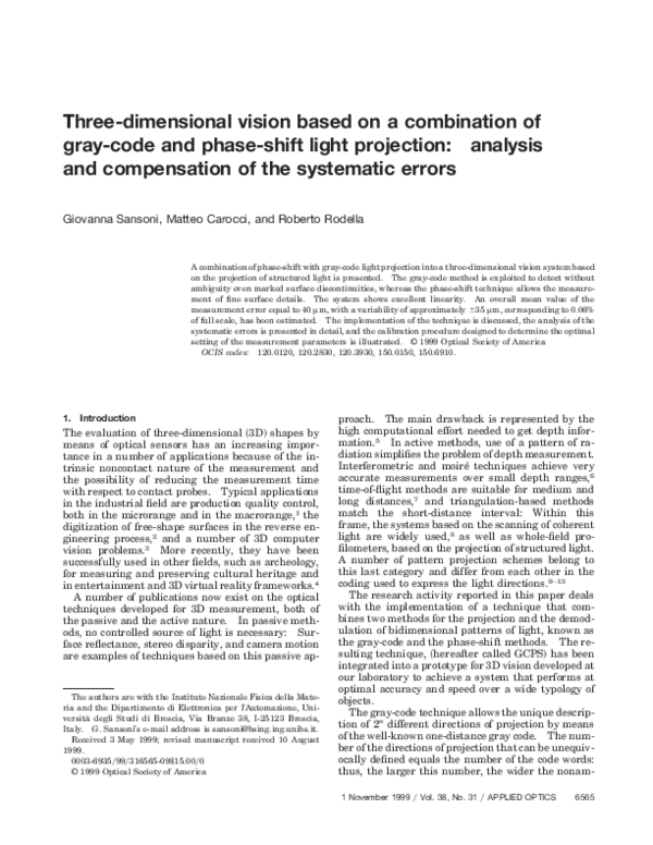 (PDF) ThreeDimensional Vision Based on a Combination of GrayCode and