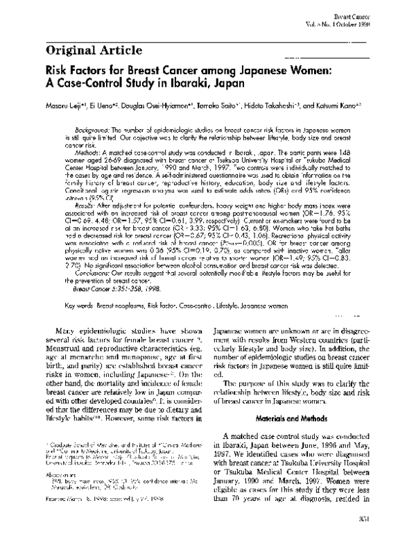 (PDF) Risk Factors for breast cancer among japanese women: A case ...
