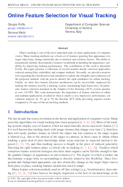 (PDF) Online Feature Selection for Visual Tracking