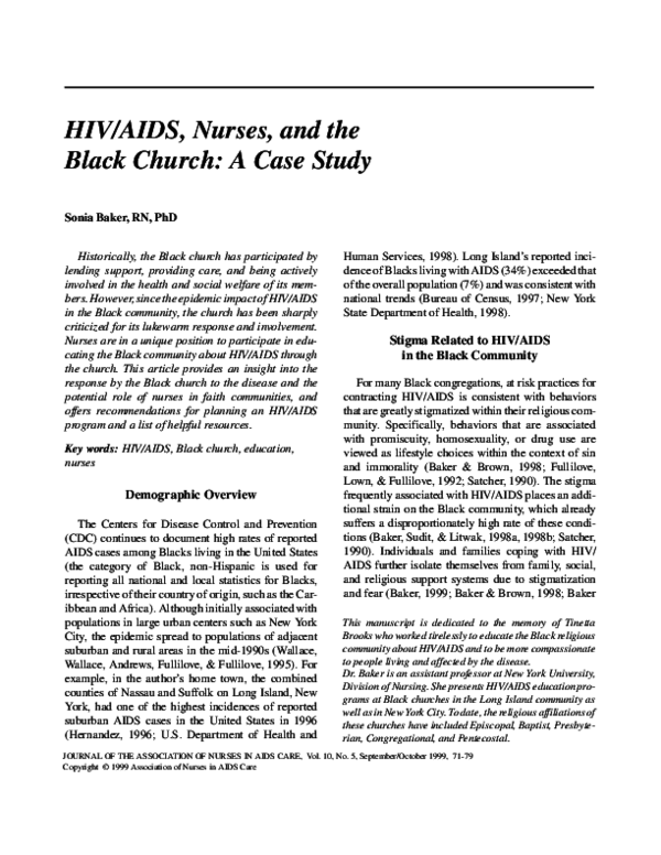 (PDF) HIV/AIDS, Nurses, and the Black Church: A Case Study