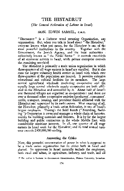 (PDF) THE HISTADRUT. (The General Federation of Labour in Israel