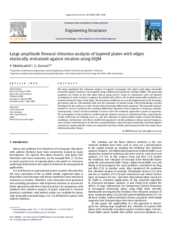 (PDF) Large amplitude flexural vibration analysis of tapered plates ...