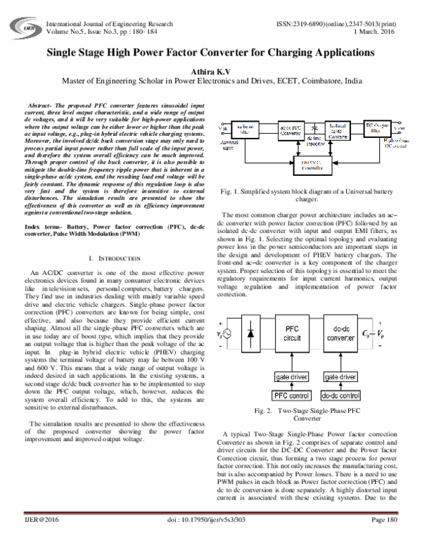 (PDF) Single Stage High Power Factor Converter for Charging Applications