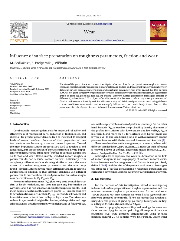 (PDF) Influence of surface preparation on roughness parameters ...