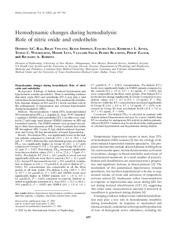 (PDF) Hemodynamic changes during hemodialysis: Role of nitric oxide and ...