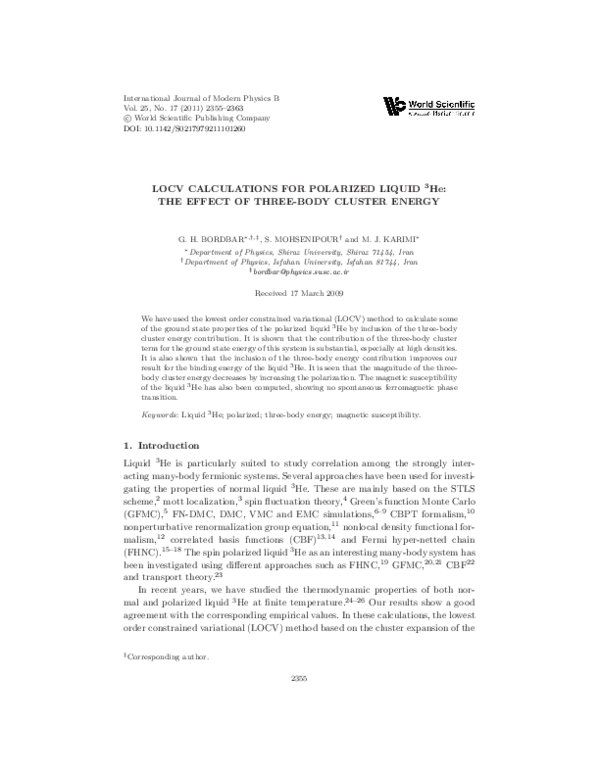 (PDF) LOCV CALCULATIONS FOR POLARIZED LIQUID 3 He: THE EFFECT OF THREE ...