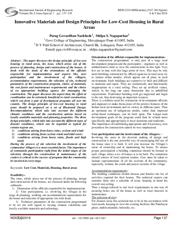 (PDF) Innovative Materials and Design Principles for LowCost Housing