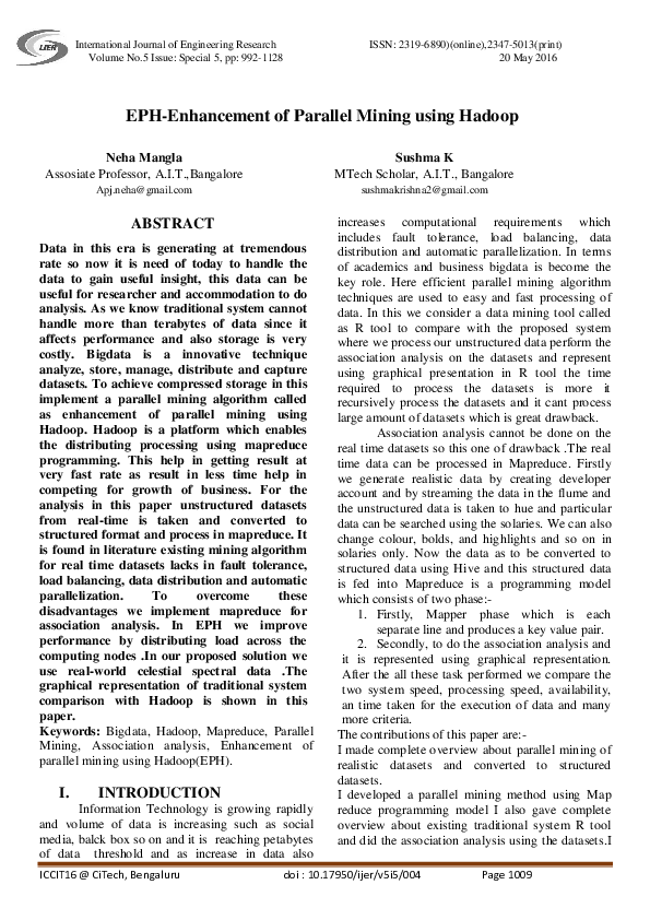 (PDF) EPH-Enhancement of Parallel Mining using Hadoop