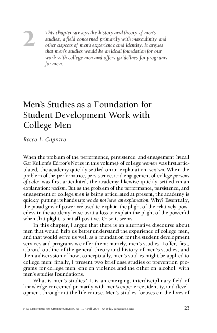 (PDF) Men's studies as a foundation for student development work with ...