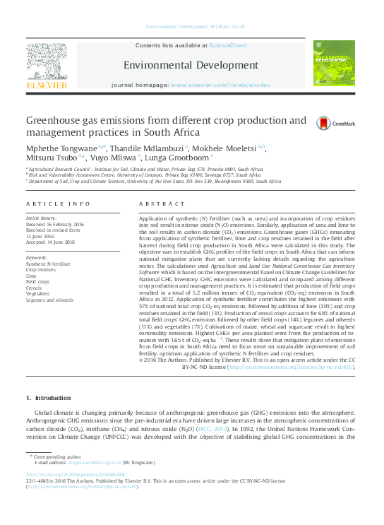 (PDF) Greenhouse gas emissions from different crop production and ...