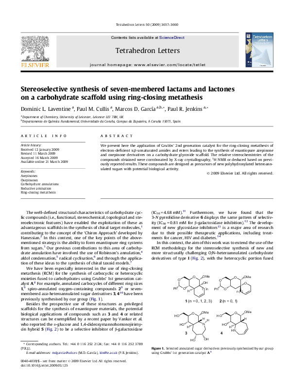 (PDF) Stereoselective synthesis of seven-membered lactams and lactones ...