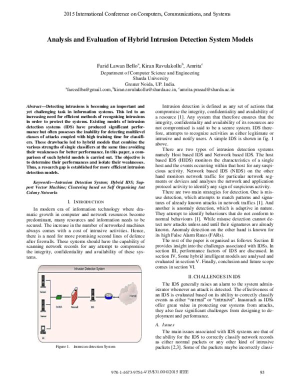 (PDF) Analysis and Evaluation of Hybrid Intrusion Detection System Models