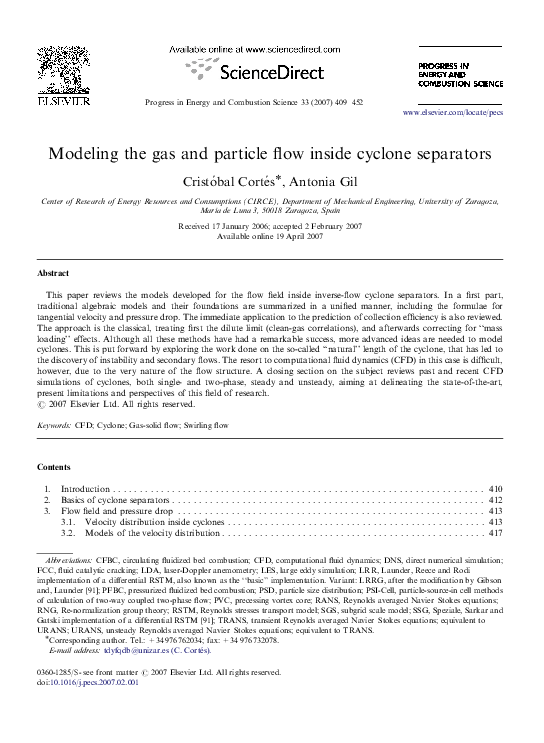 PDF) Modeling the gas and particle flow inside cyclone