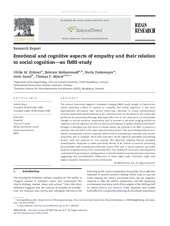 (PDF) Emotional and cognitive aspects of empathy and their relation to ...