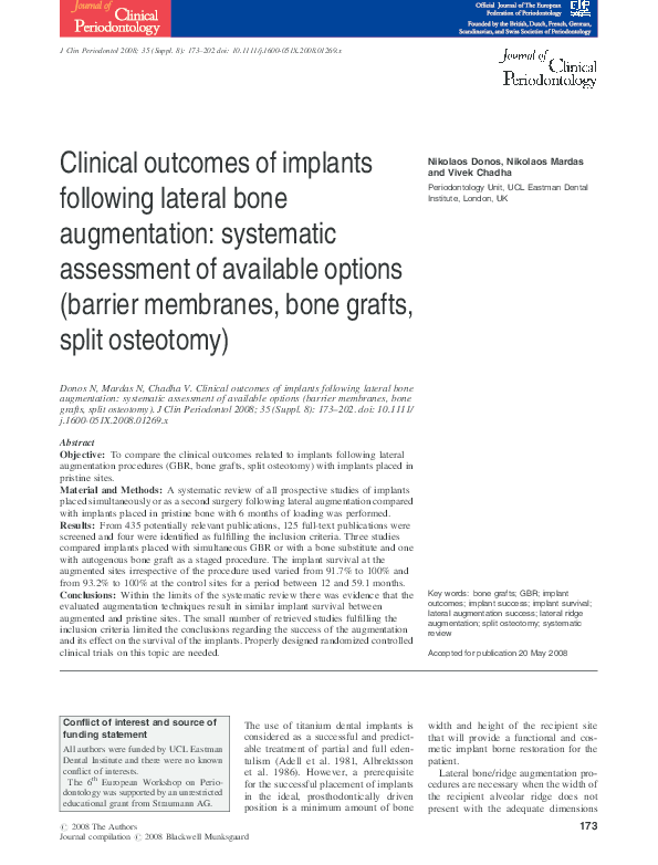 (PDF) Clinical of implants following lateral bone augmentation