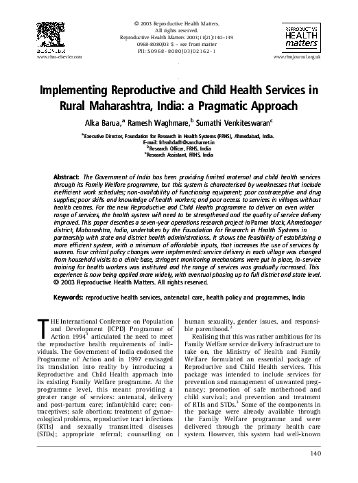 (PDF) Implementing Reproductive and Child Health Services in Rural ...