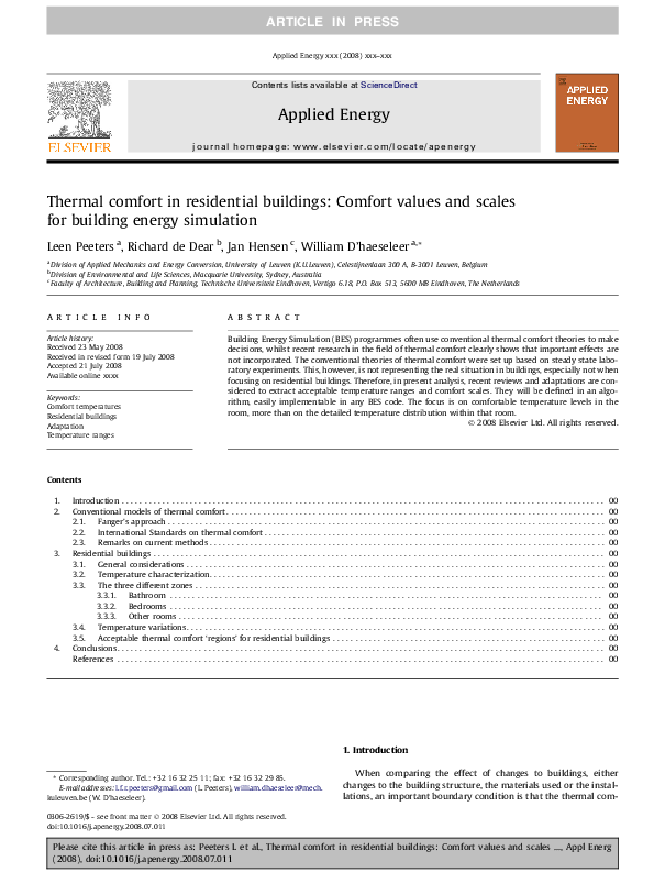 (PDF) Thermal comfort in residential buildings: Comfort values and ...