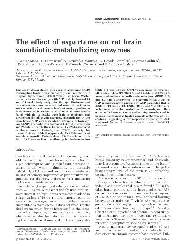 (PDF) The Effect of Aspartame on Rat Brain Xenobiotic-Metabolizing Enzymes