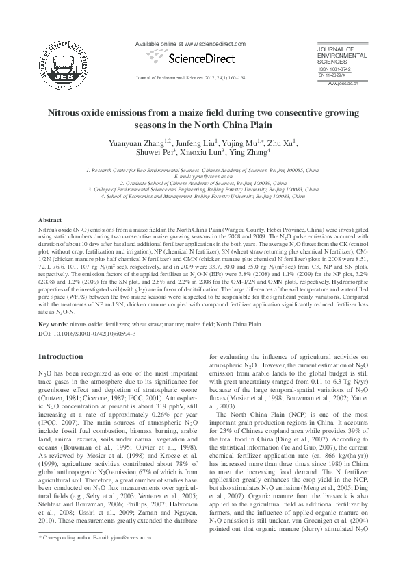 (PDF) Nitrous oxide emissions from a maize field during two consecutive ...