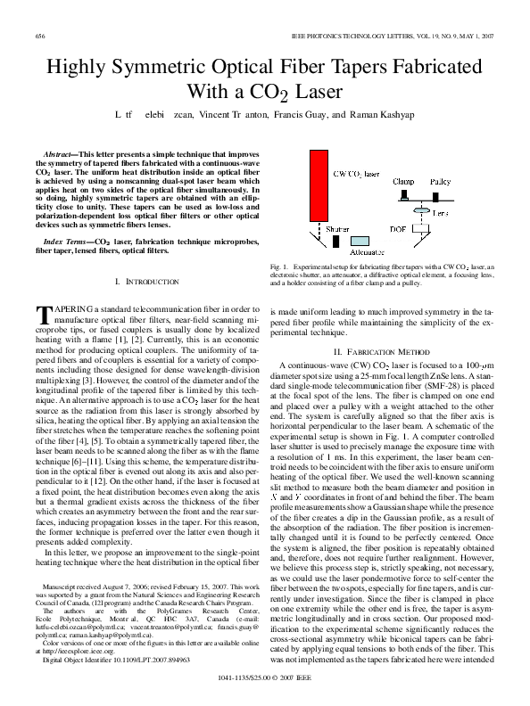 (PDF) Highly Symmetric Optical Fiber Tapers Fabricated With a CO2 Laser