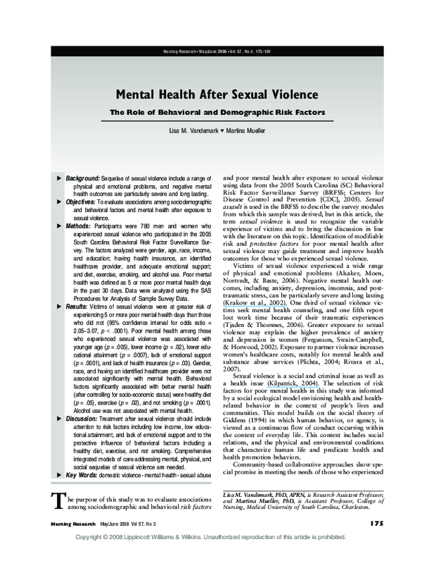 (PDF) Mental Health After Sexual Violence