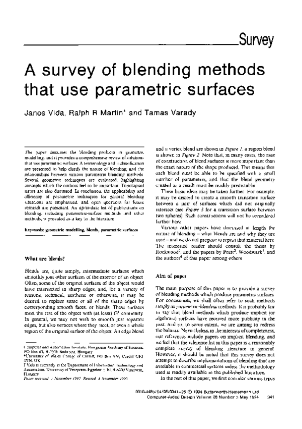 (PDF) A survey of blending methods that use parametric surfaces
