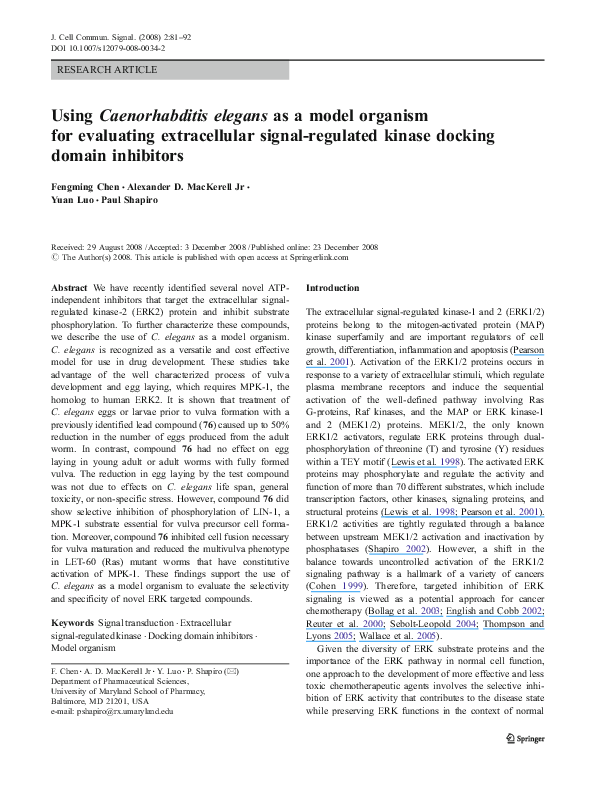 (PDF) Using Caenorhabditis elegans as a model organism for evaluating ...