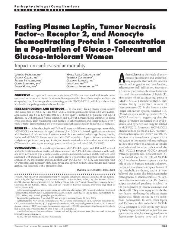 (PDF) Fasting Plasma Leptin, Tumor Necrosis Factor Receptor 2, and ...